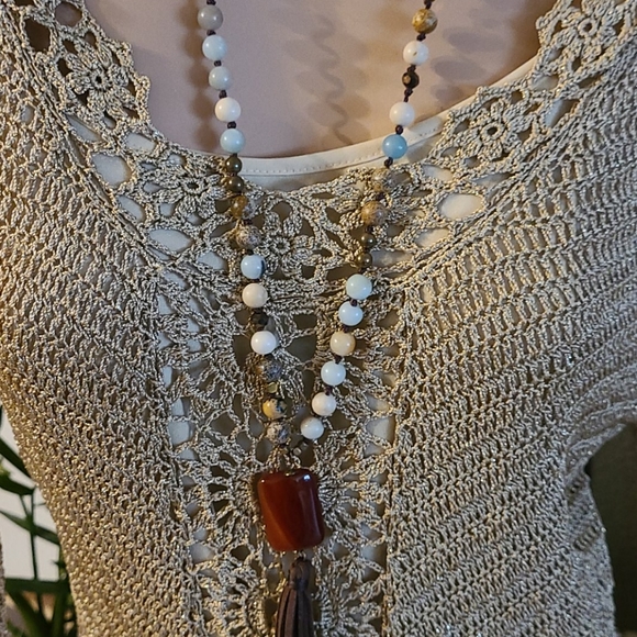 NWOT NEW GOLD SHIMMER CROCHET FRINGE SMALL SWEATER - Picture 16 of 16